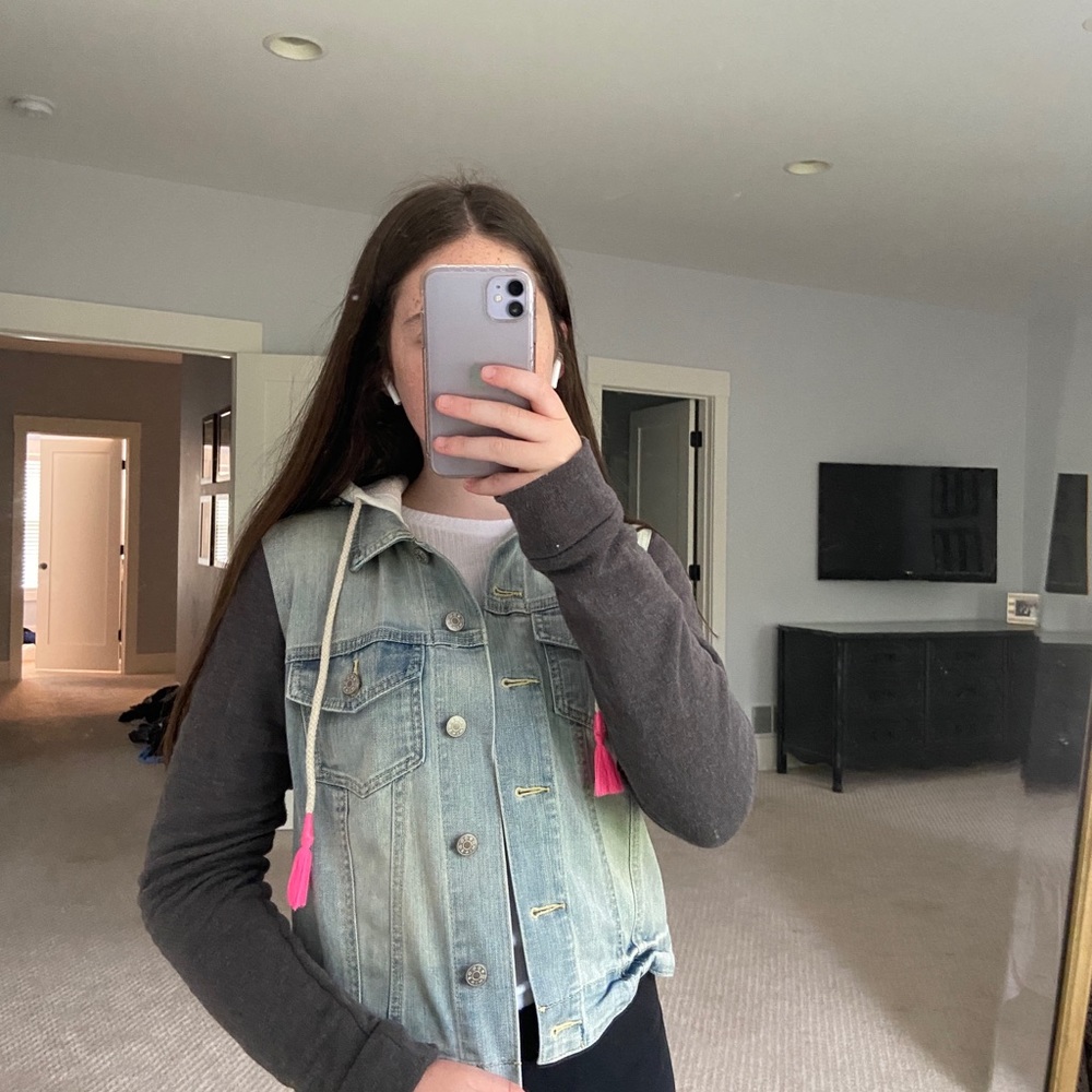 Jean jacket w/ sweatshirt hood
